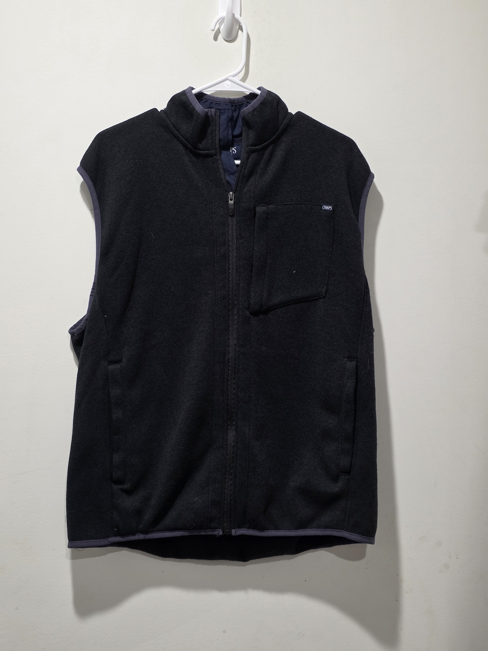 Chaps Black Fleece Vest with Zip Front